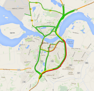 Kødannelse på motorvej E45 og i Aalborg by. 7. oktober 2014